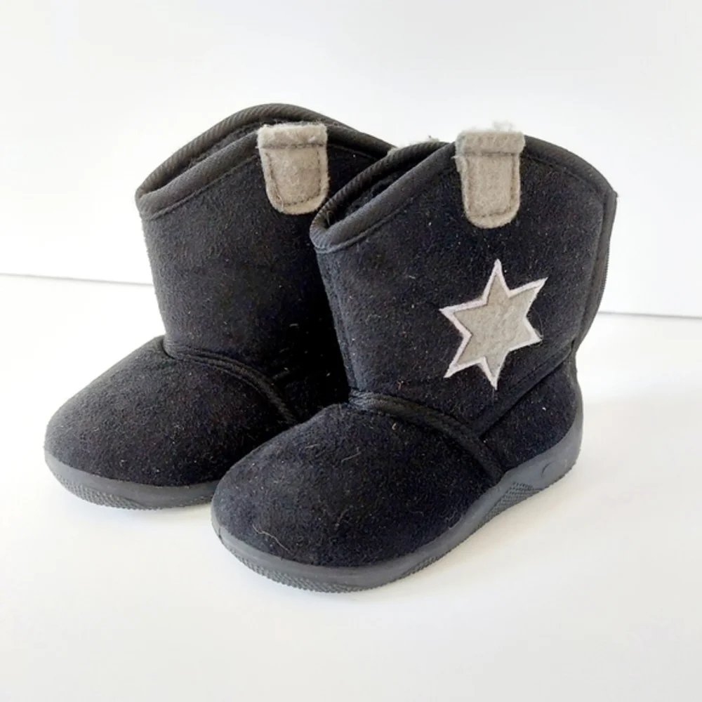 Black Microfiber Cowboy Boots‎ Infant Size 4 Grey Sheriff Star